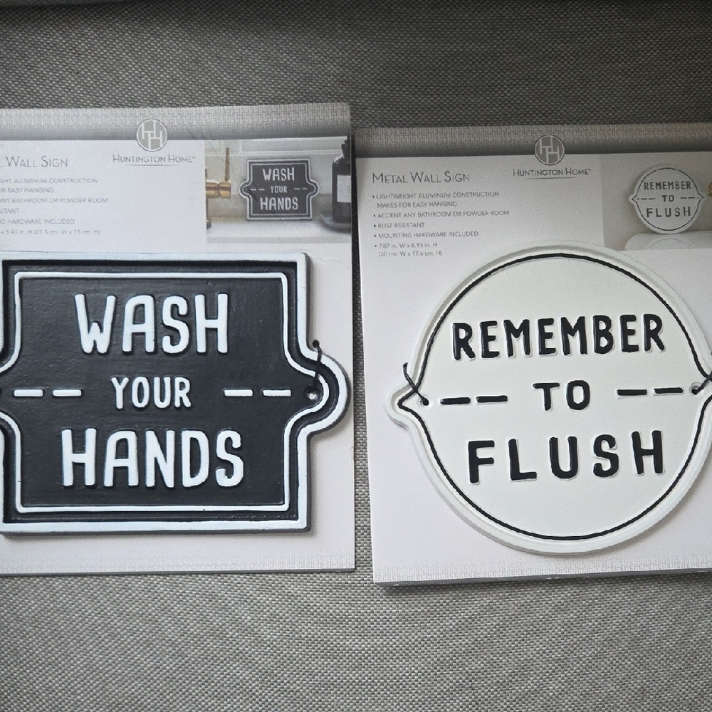 Huntington Home Black and White Metal Bathroom Wall Sign Wash Your Hands